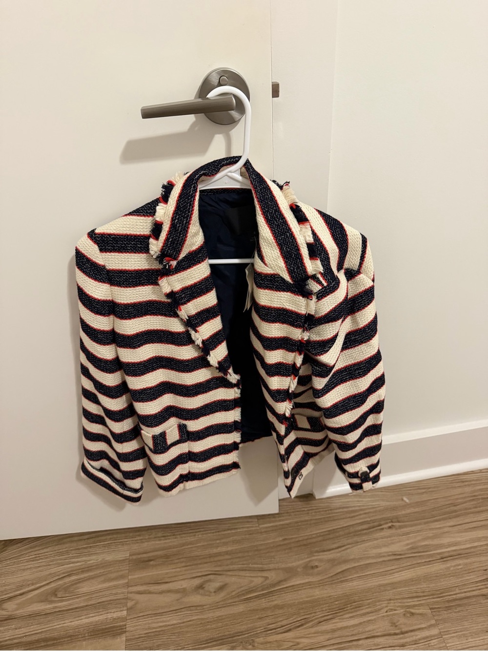 New J.Crew Women’s Navy & Cream Striped Blazer Classic Breton Style
